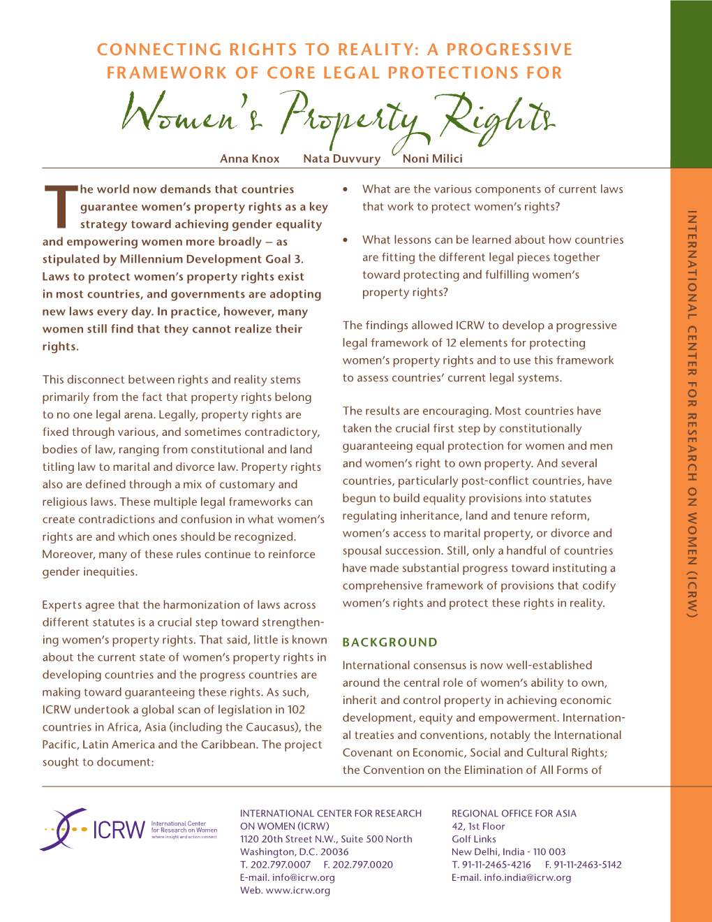 Connecting Rights to Reality: a Progressive Framework of Core Legal Protections for Women's Property Rights