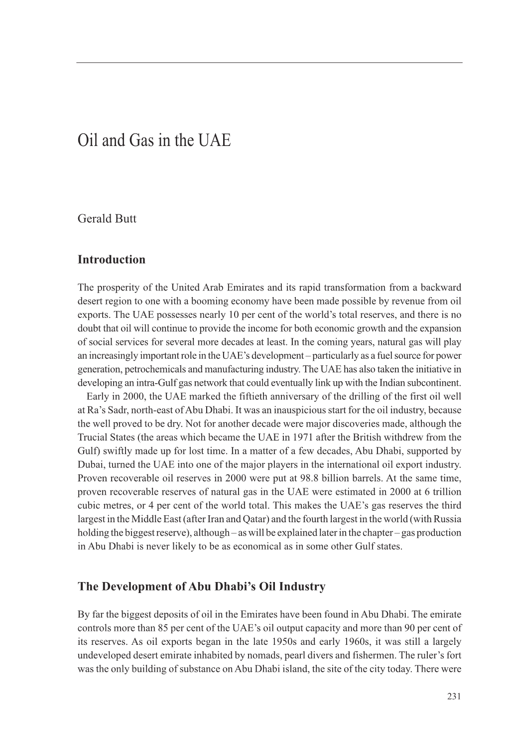 Oil and Gas in the UAE