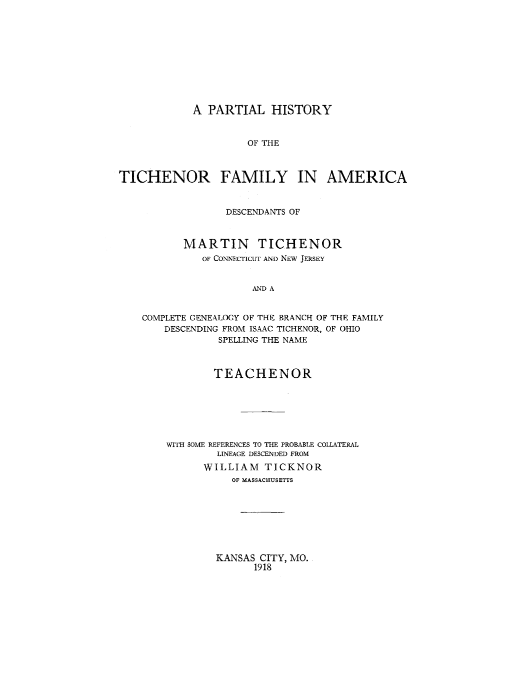 Tichenor Family in America