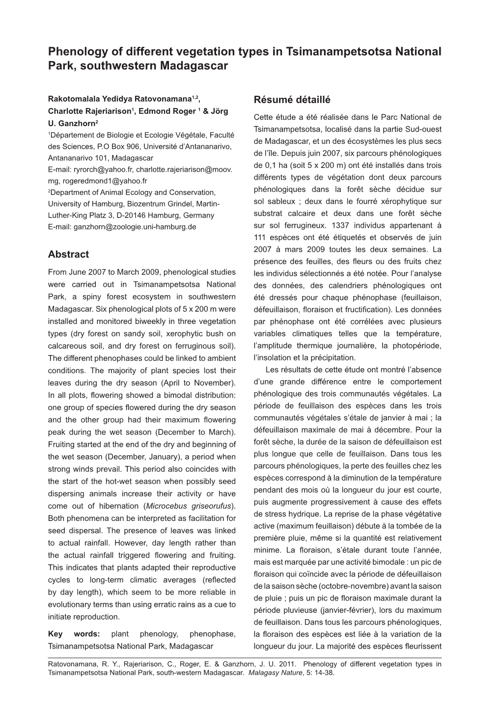 Phenology of Different Vegetation Types in Tsimanampetsotsa National Park, Southwestern Madagascar