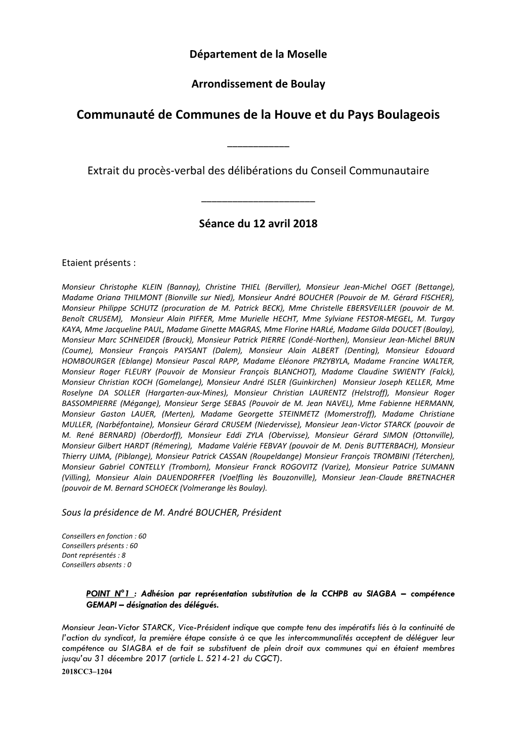 Conseil Communautaire Du 12/04/2018