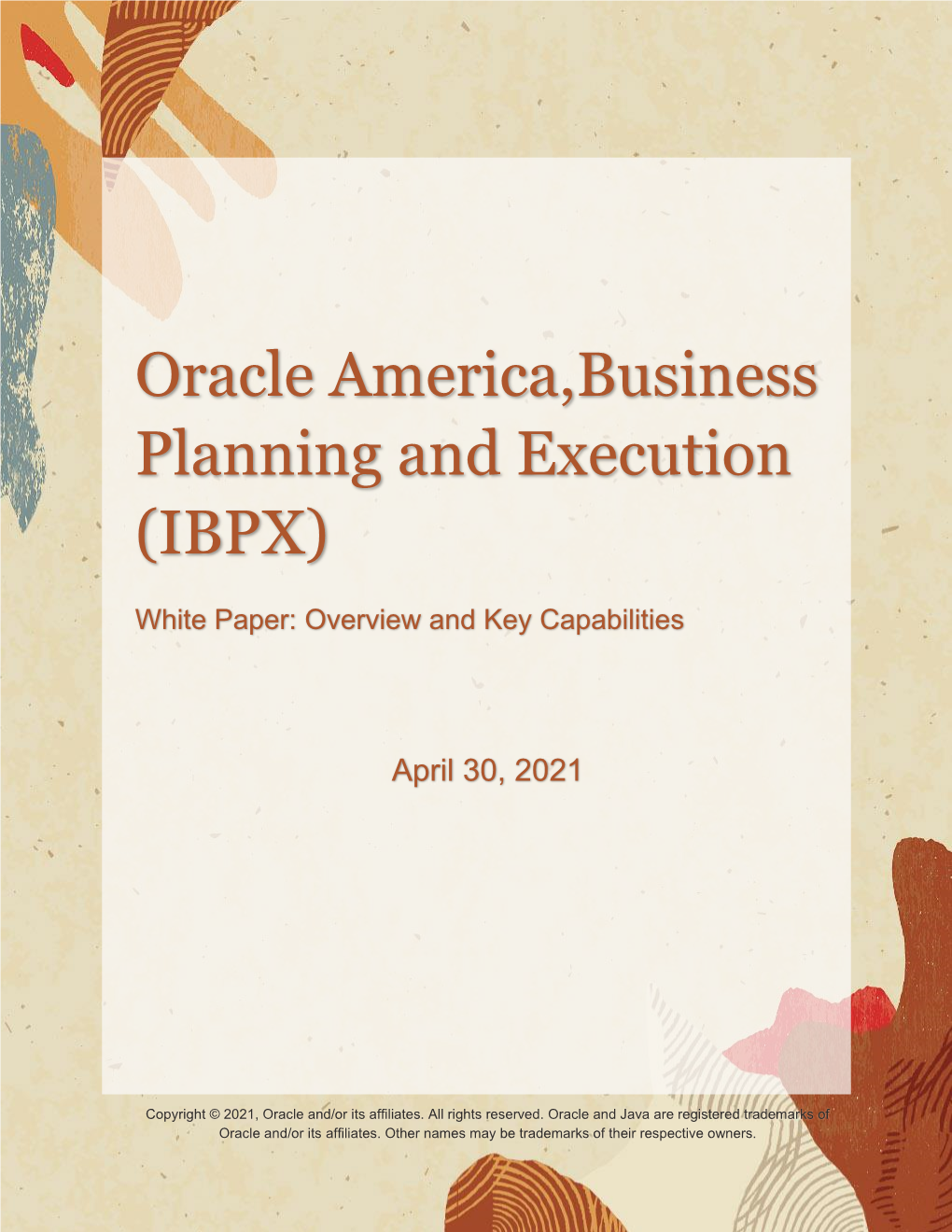 Oracle America,Business Planning and Execution (IBPX)