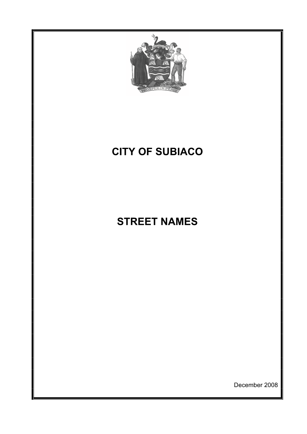 City of Subiaco Street Names Report