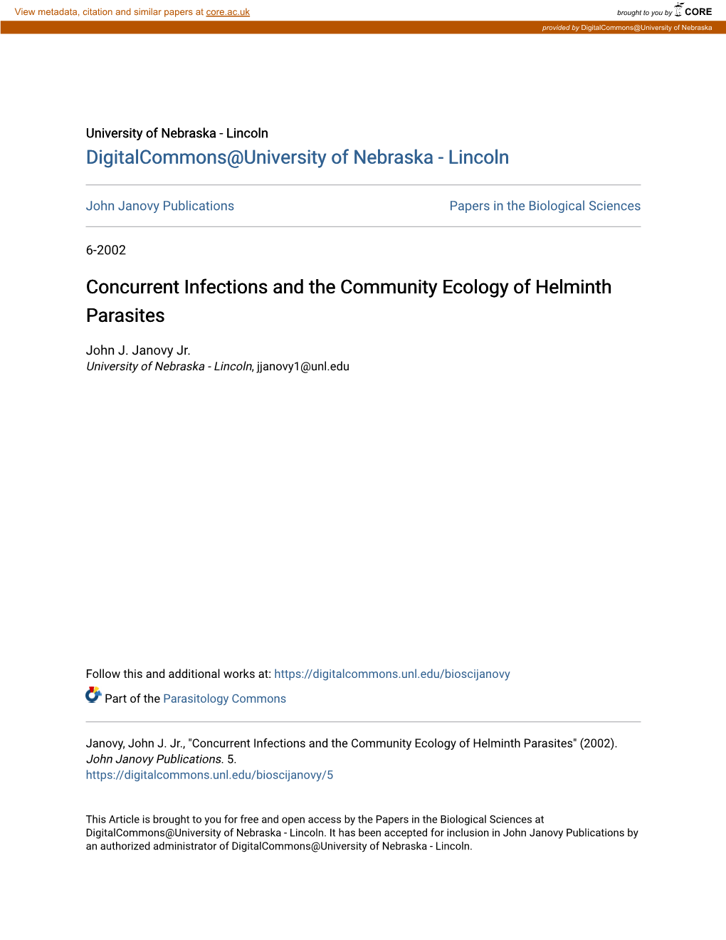 Concurrent Infections and the Community Ecology of Helminth Parasites