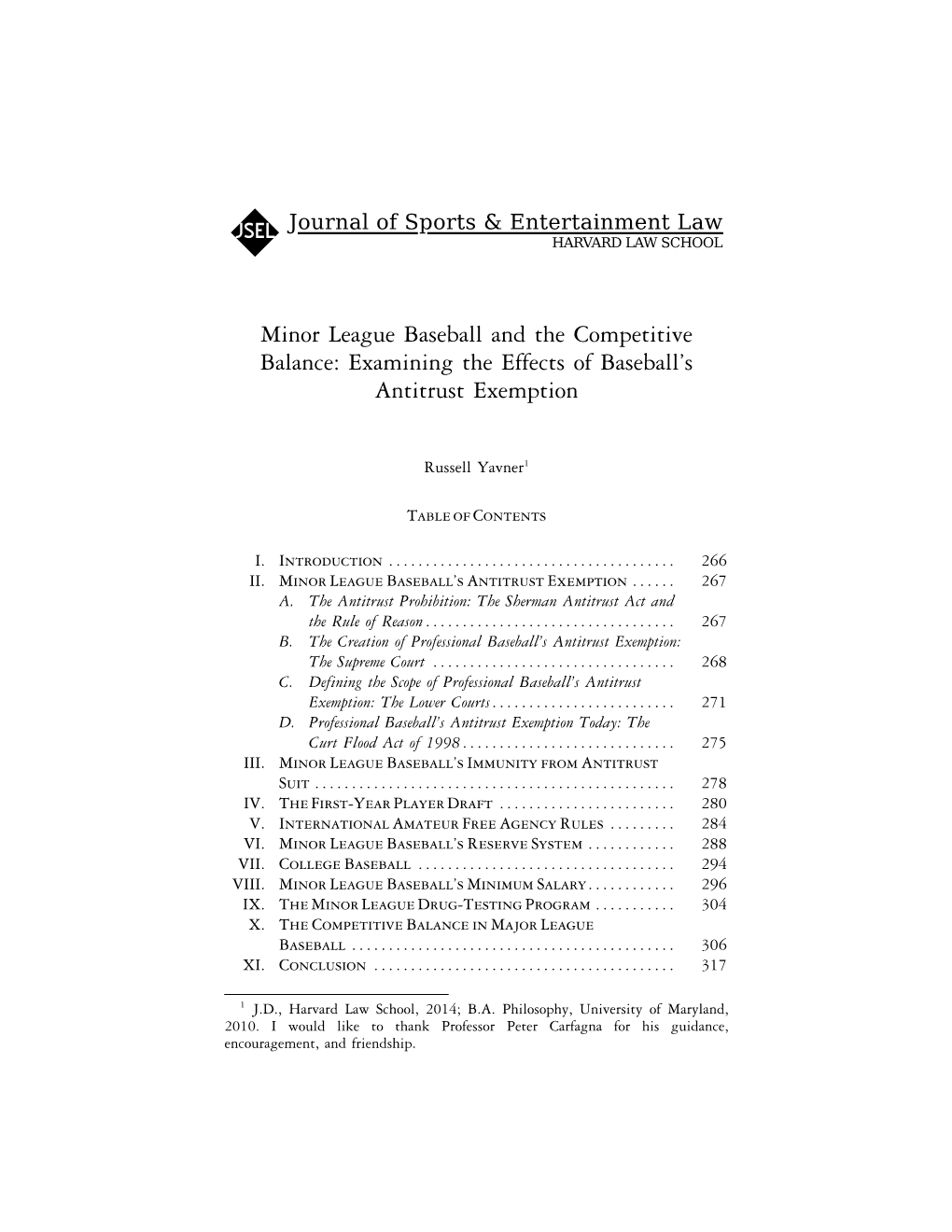 Minor League Baseball and the Competitive Balance: Examining the Effects of Baseball’S Antitrust Exemption