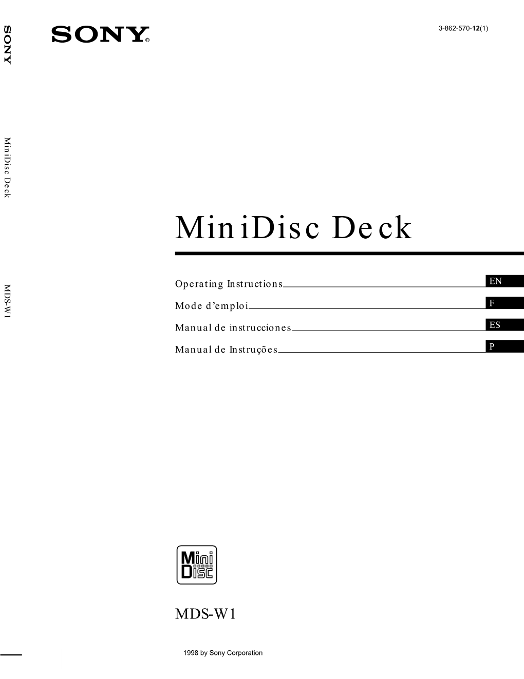 Minidisc Deck Minidisc Operating Instructions Mode D’Emploi Manual De Instrucciones Manual De Instruções