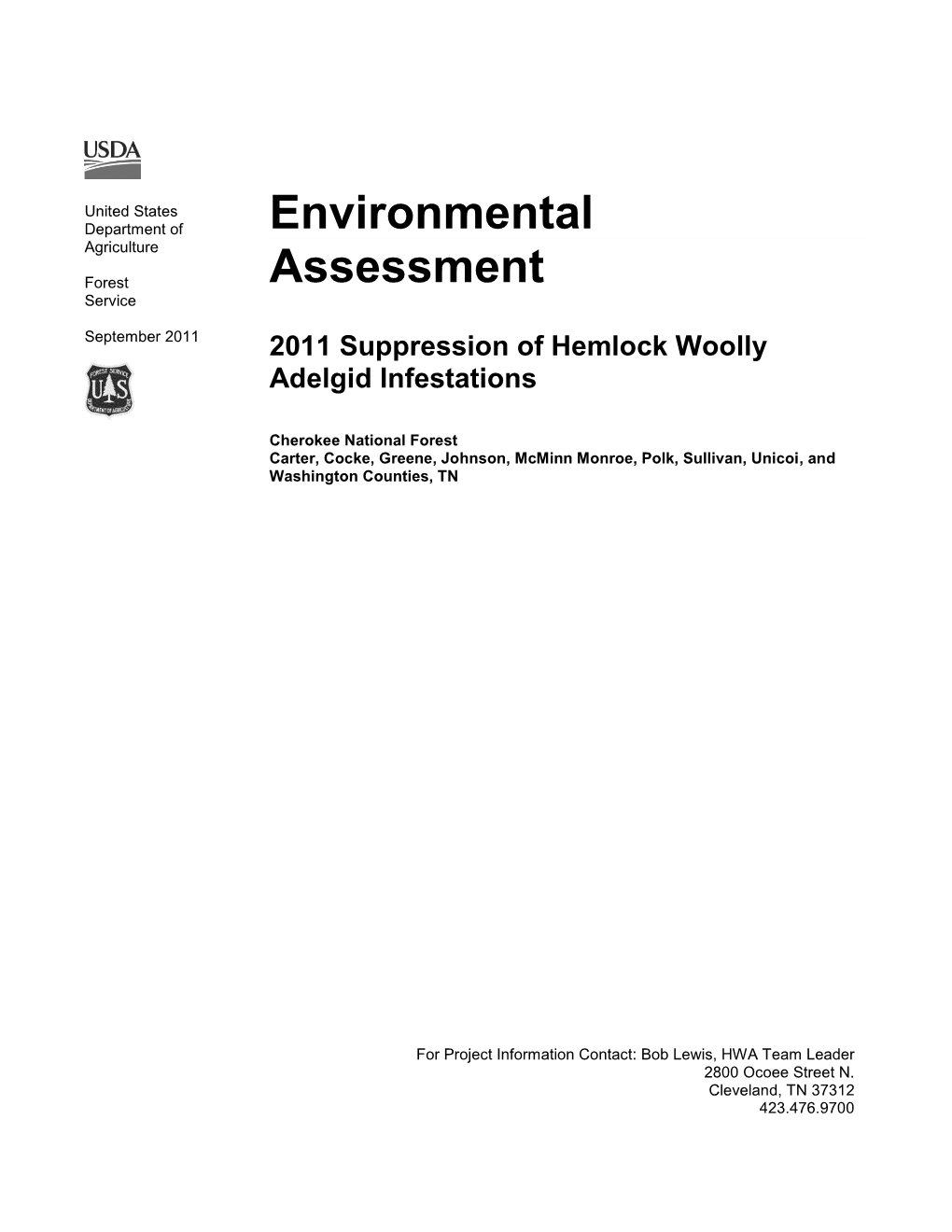 Environmental Assessment 2011 Suppression of Hemlock Woolly Adelgid Infestations Cherokee National Forest