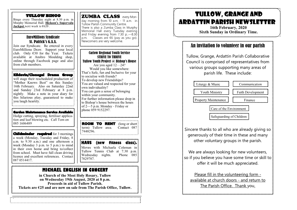 Tullow, Grange and Ardattin Parish Newsletter
