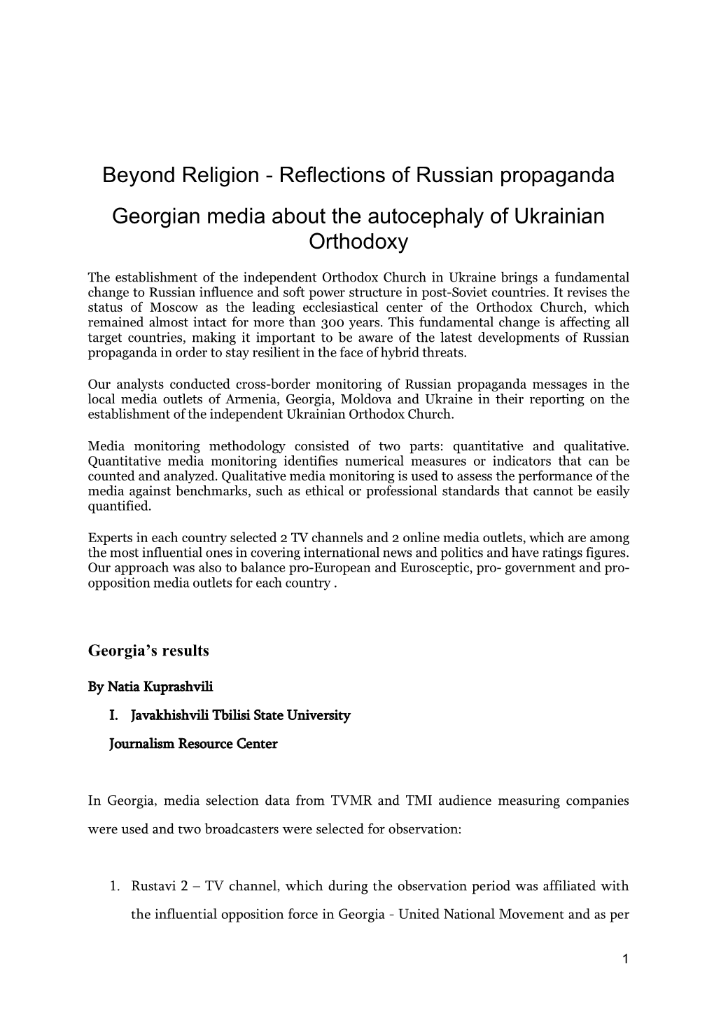 Reflections of Russian Propaganda Georgian Media About the Autocephaly of Ukrainian Orthodoxy