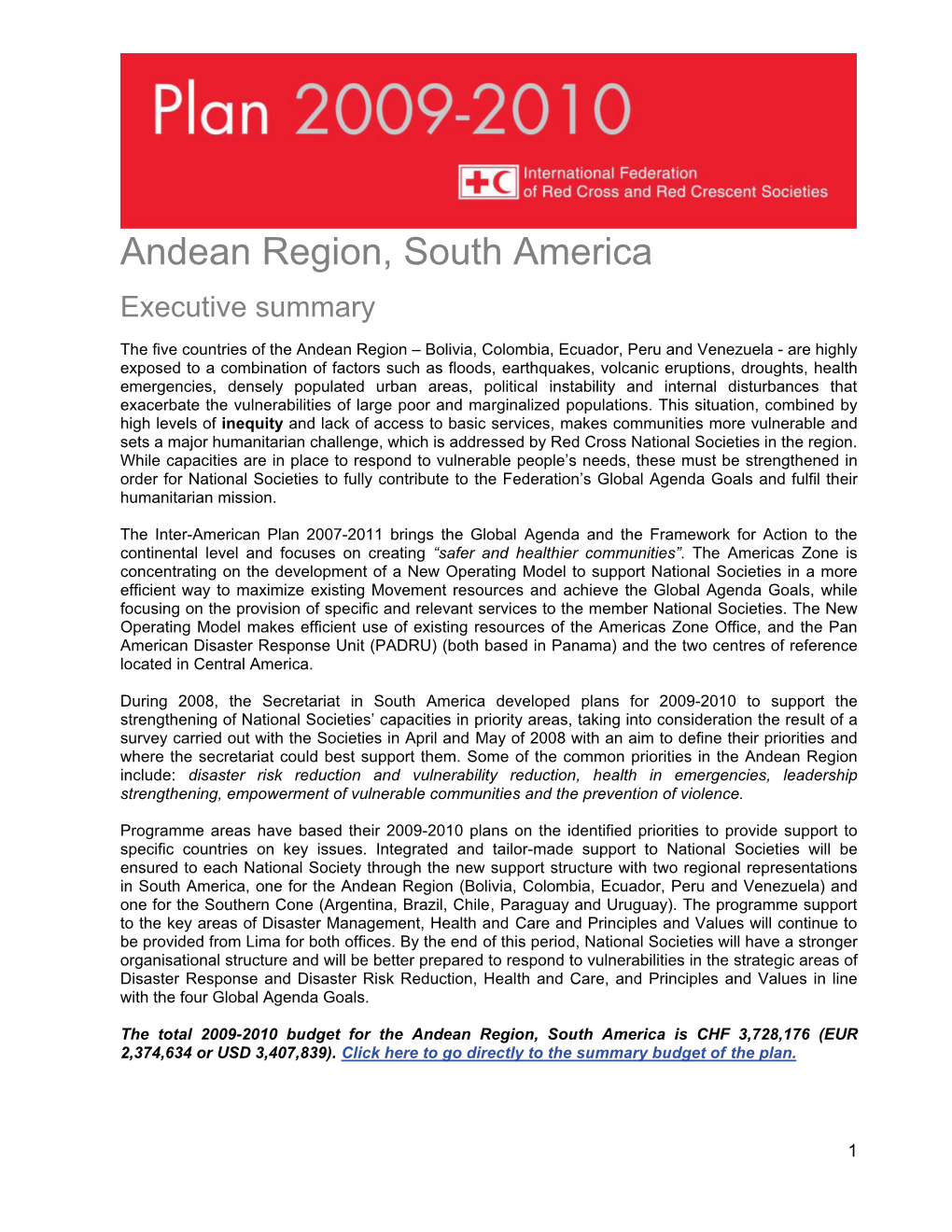 Andean Region, South America Executive Summary