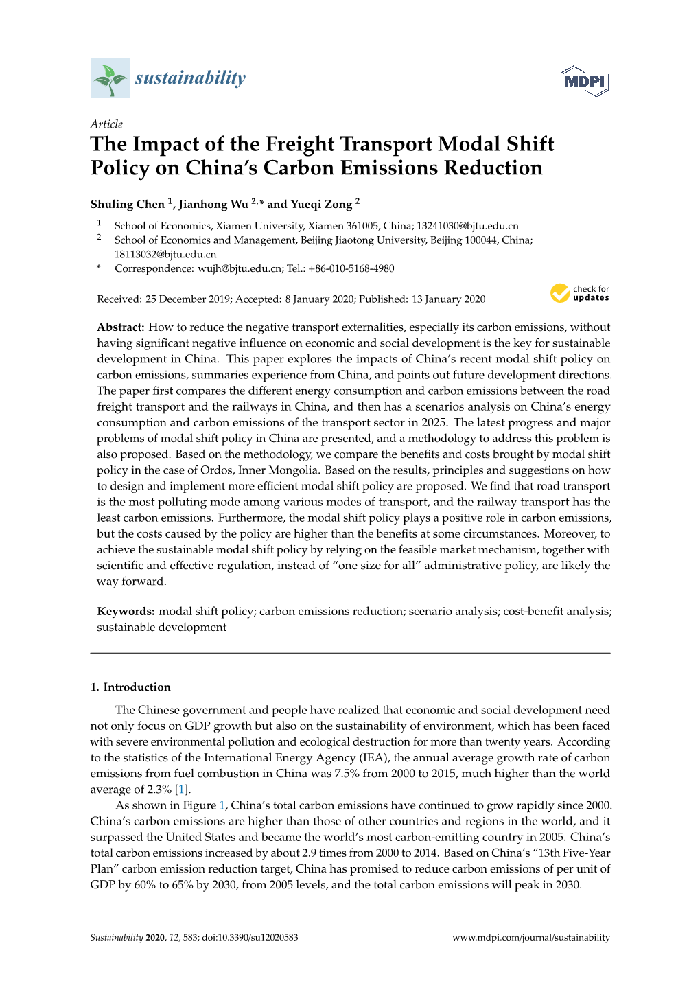 The Impact of the Freight Transport Modal Shift Policy on China's