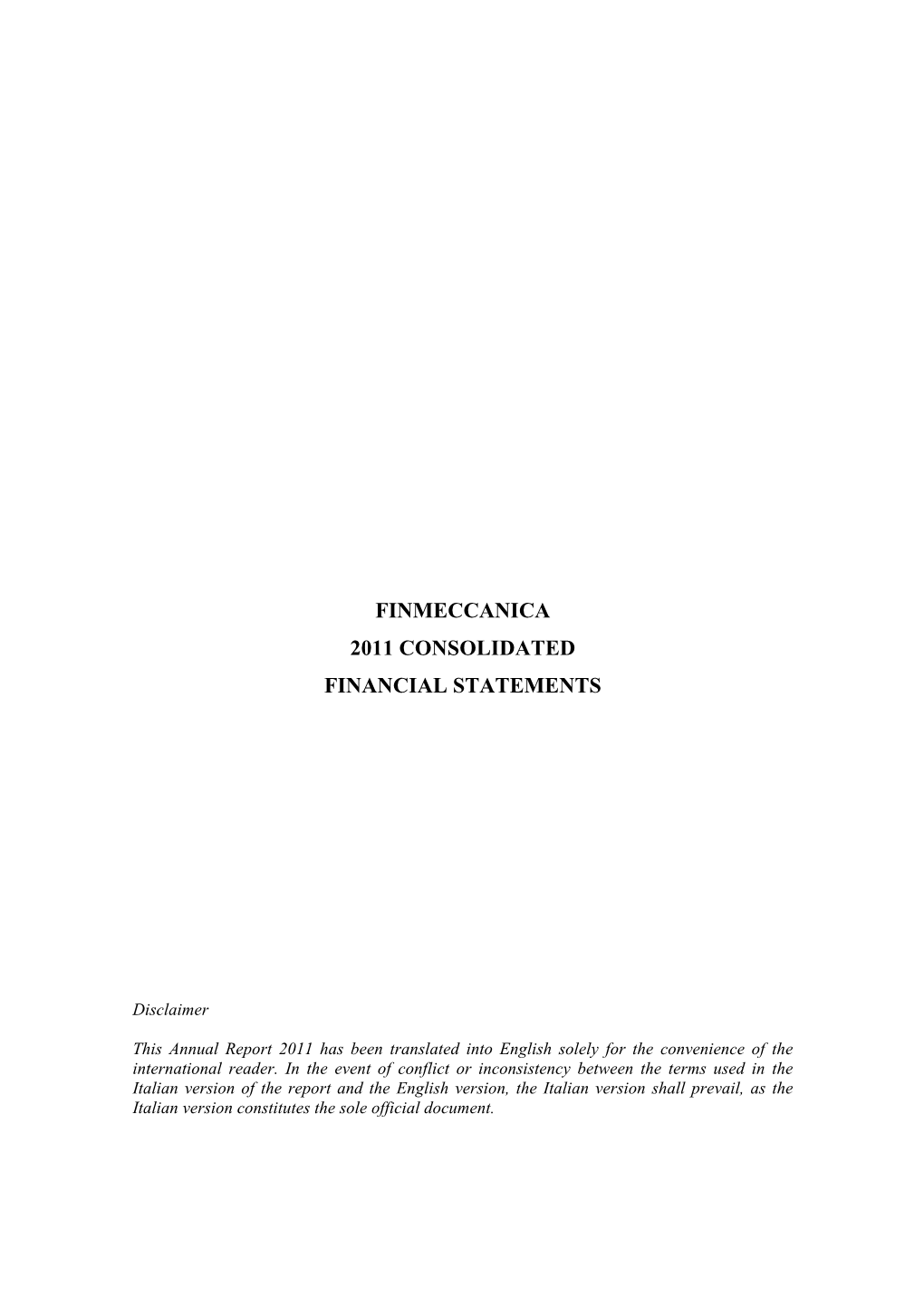 Finmeccanica 2011 Consolidated Financial Statements