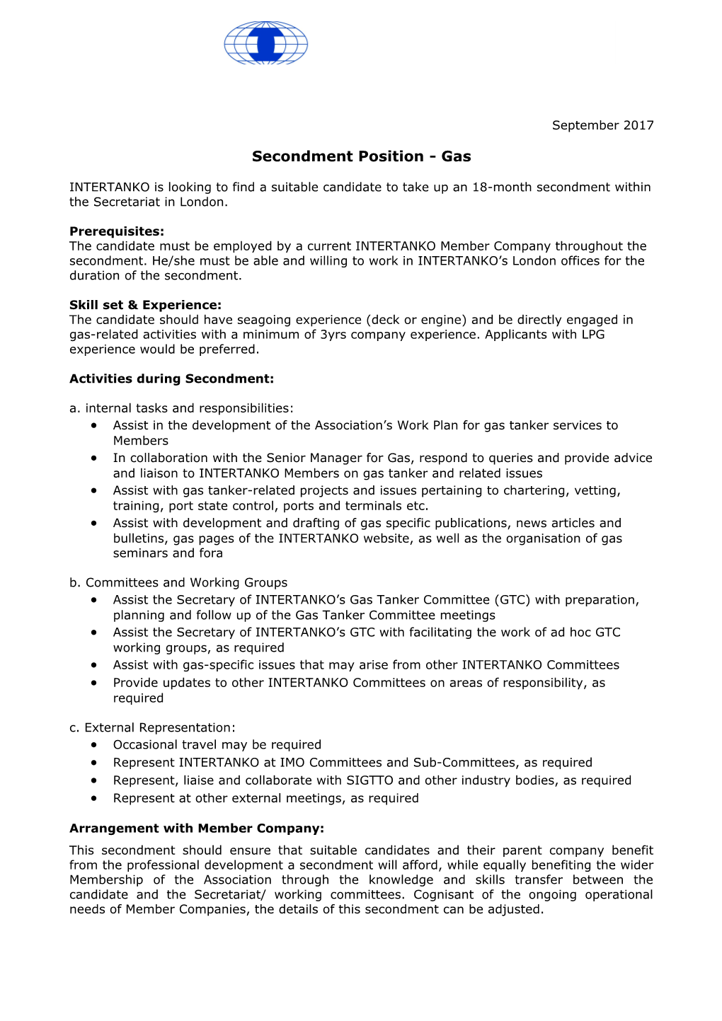 Secondment Position - Gas