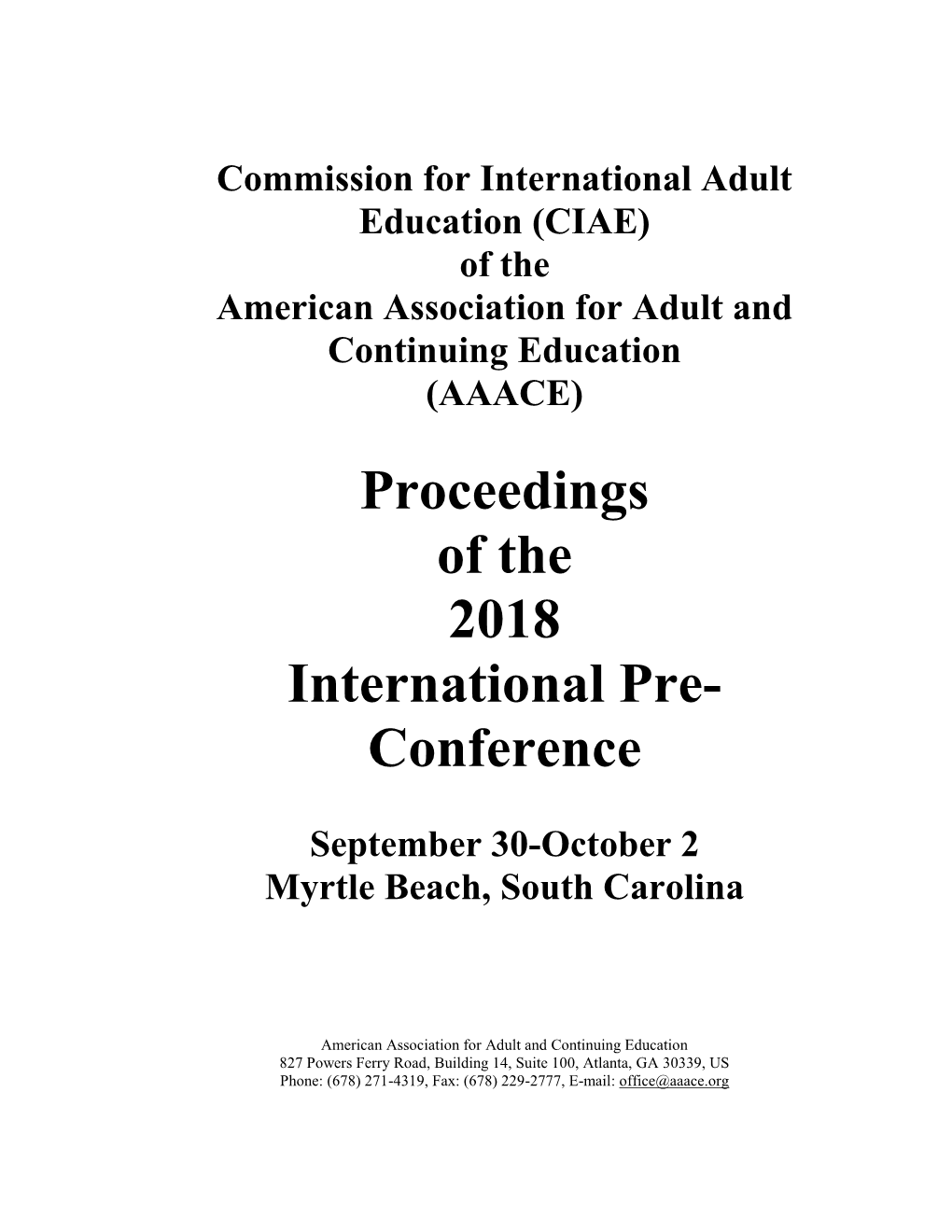 Proceedings of the 2018 International Pre- Conference