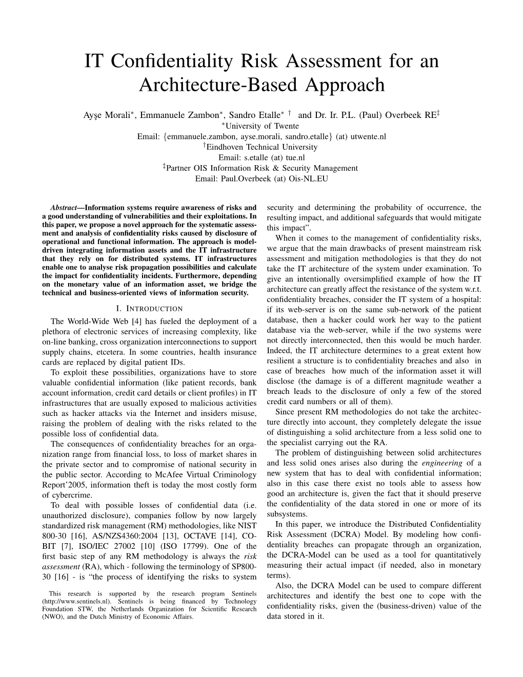 IT Confidentiality Risk Assessment for an Architecture-Based Approach