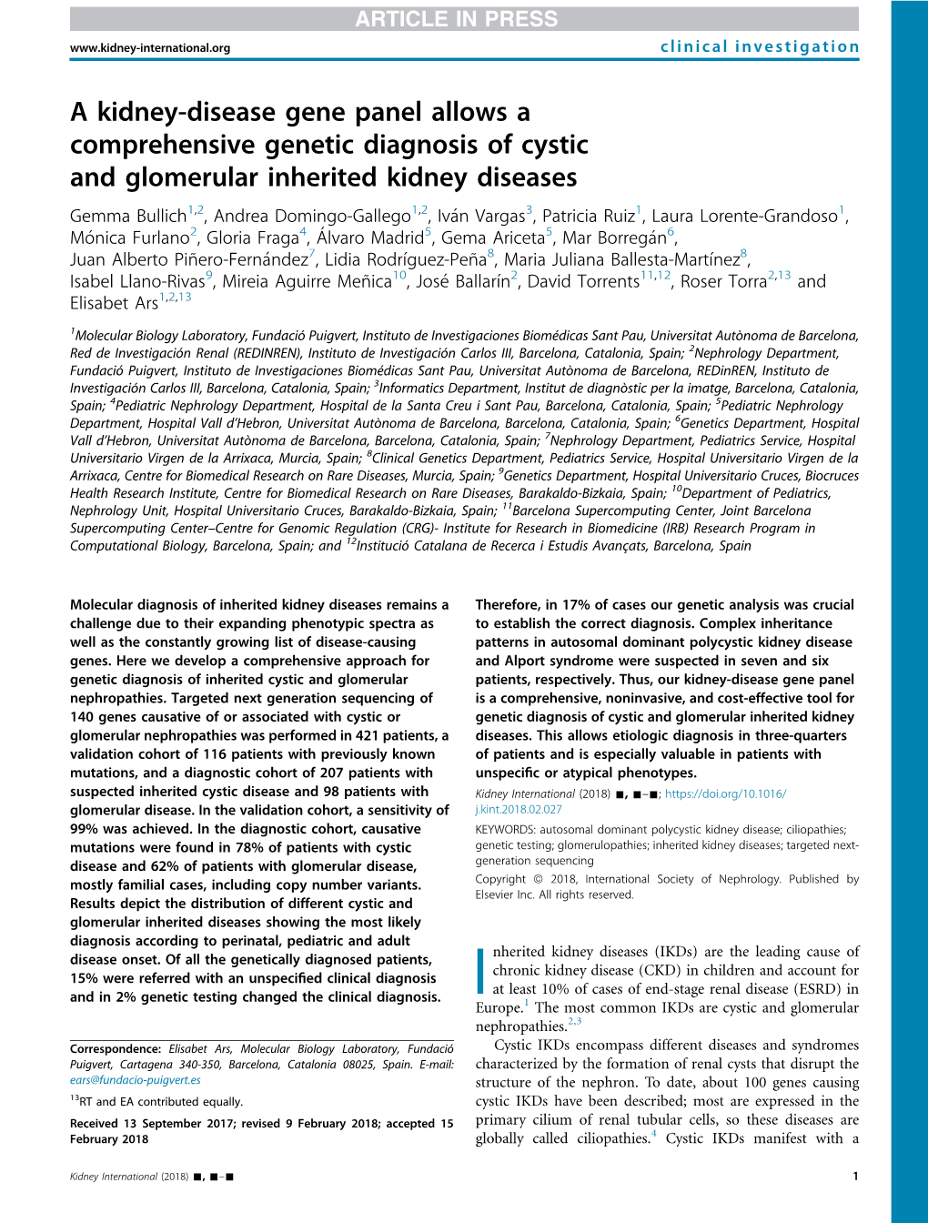 A Kidney-Disease Gene Panel Allows a Comprehensive