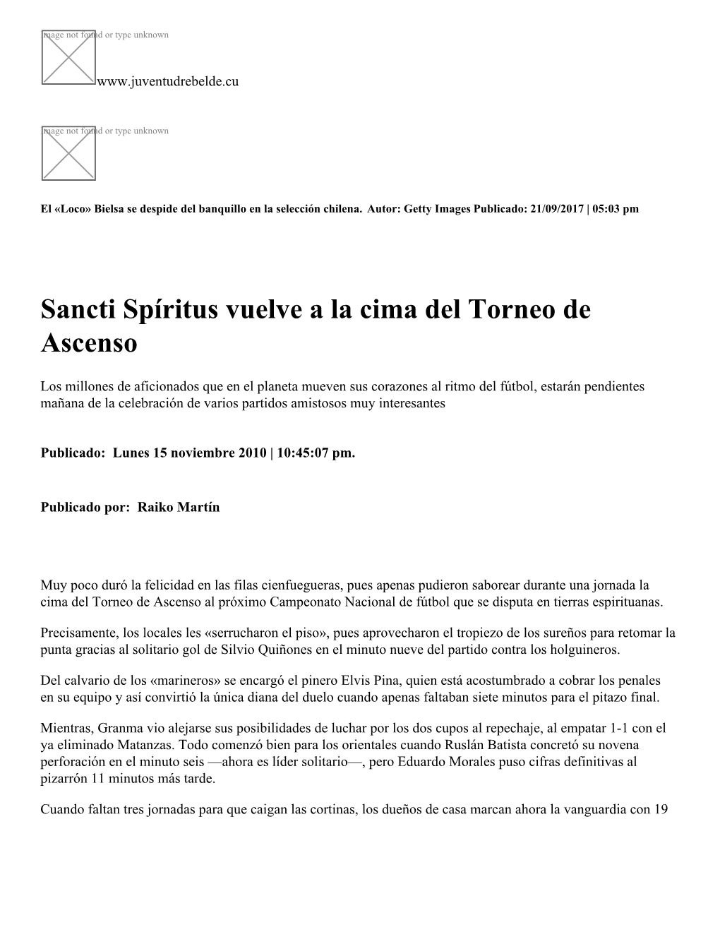 Sancti Spíritus Vuelve a La Cima Del Torneo De Ascenso