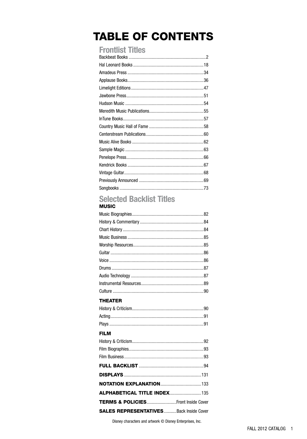 Table of Contents Frontlist Titles Backbeat Books