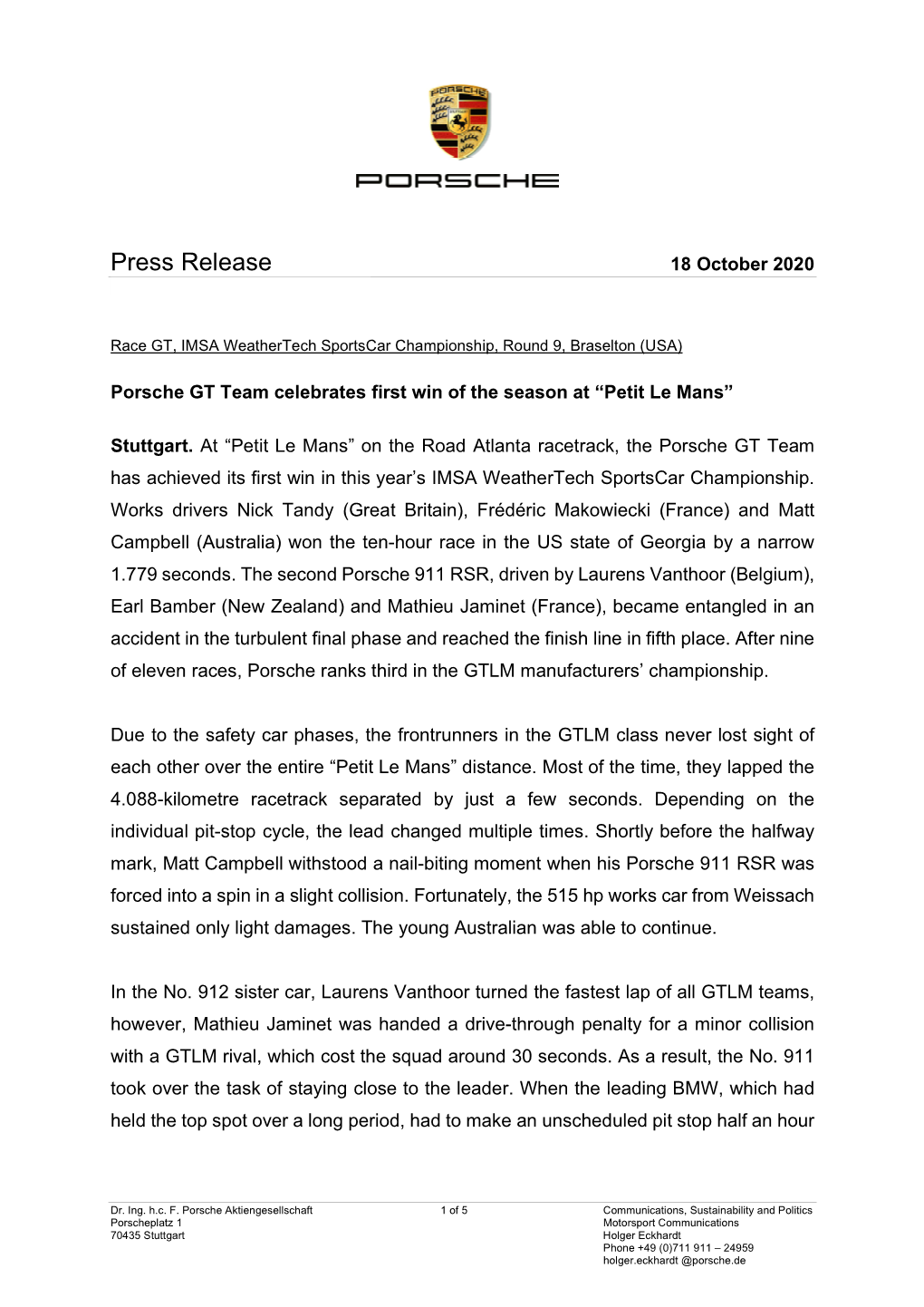 Press Release 18 October 2020