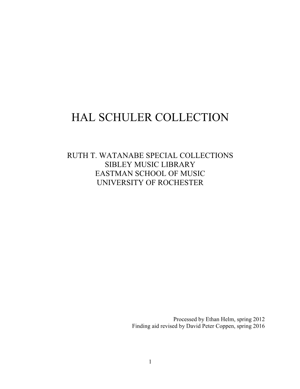 Hal Schuler Collection