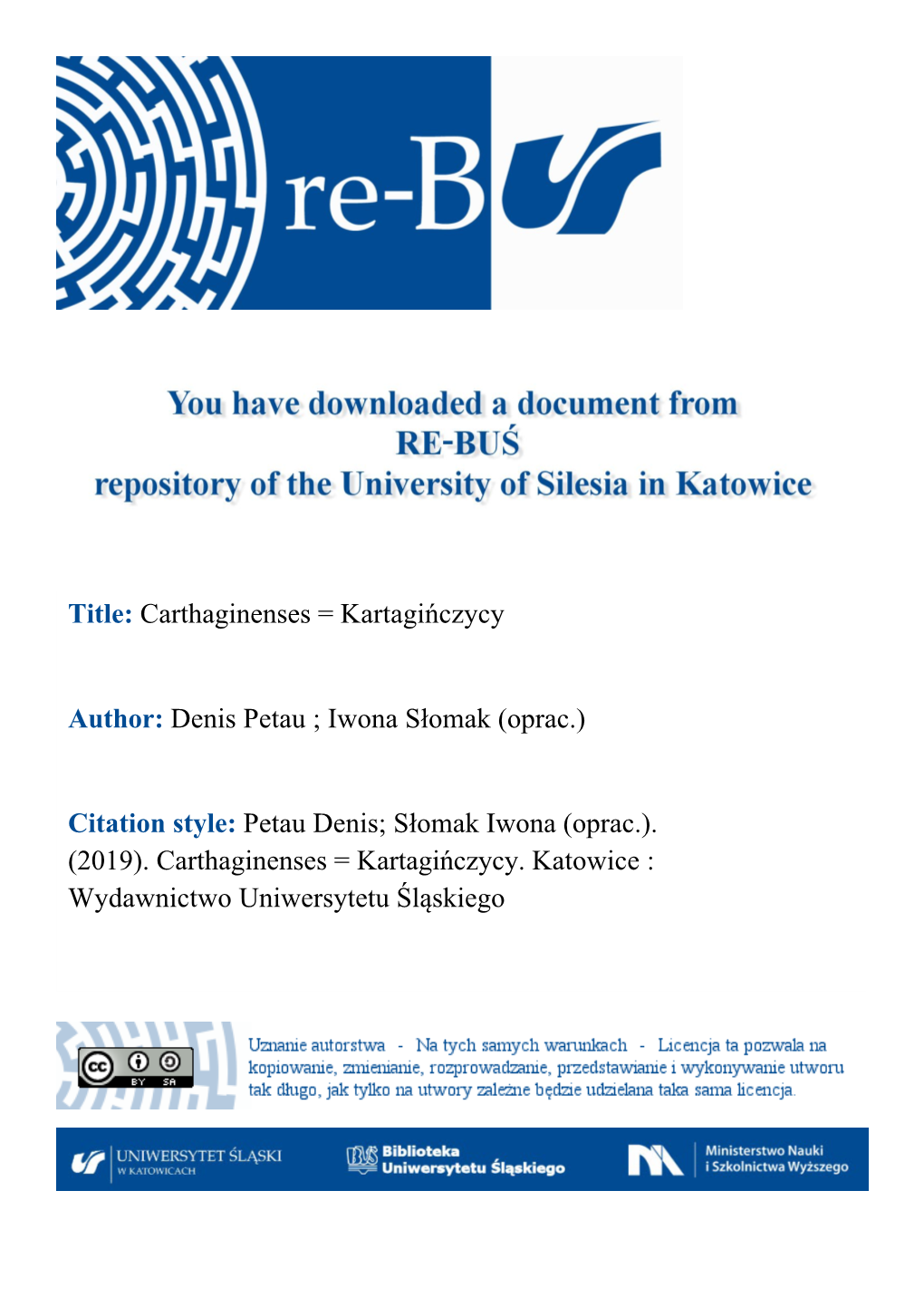 Title: Carthaginenses = Kartagińczycy Author: Denis Petau ; Iwona Słomak