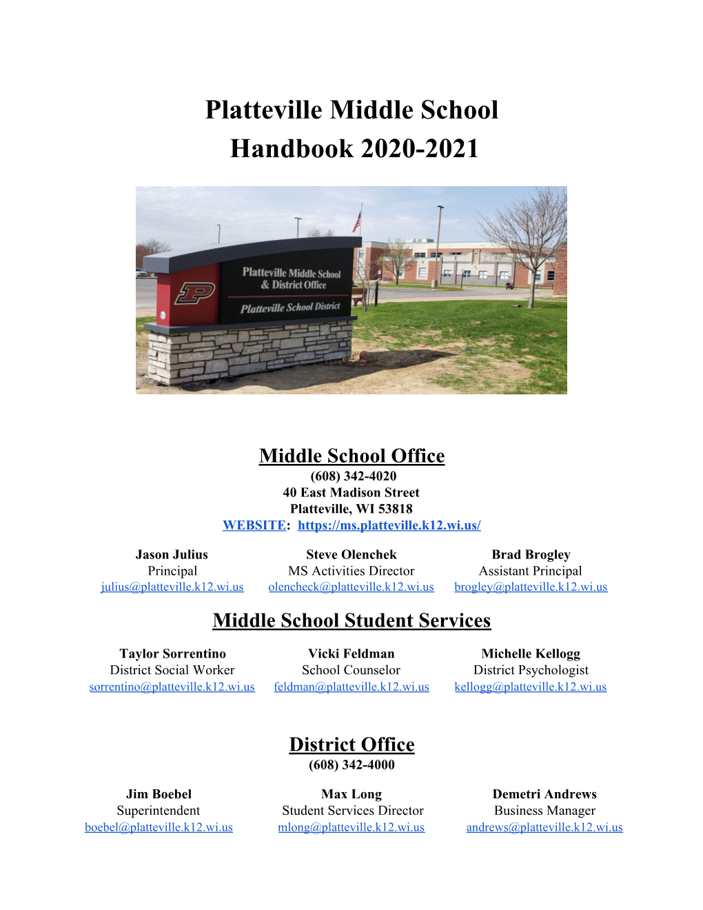 Platteville Middle School Handbook 2020-2021