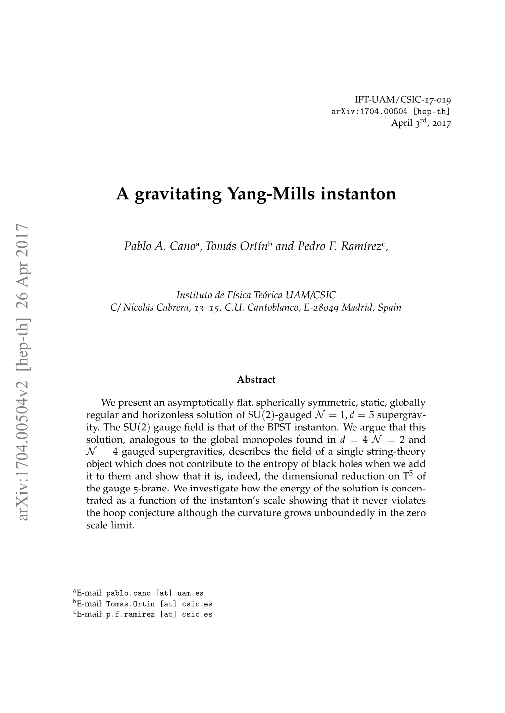 A Gravitating Yang-Mills Instanton