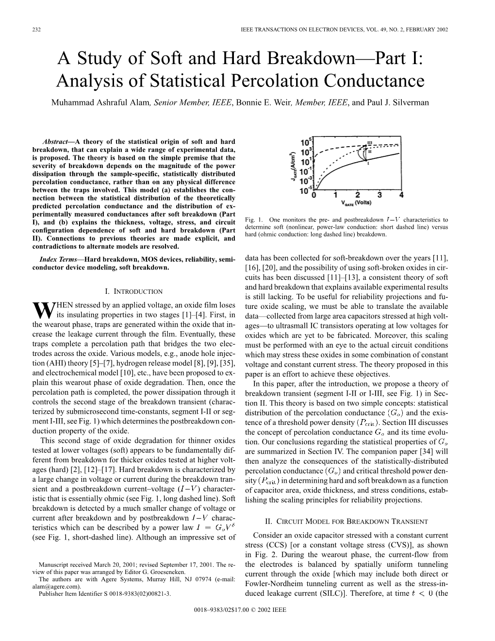 A Study of Soft and Hard Breakdown. I. Analysis of Statistical Percolation Conductance