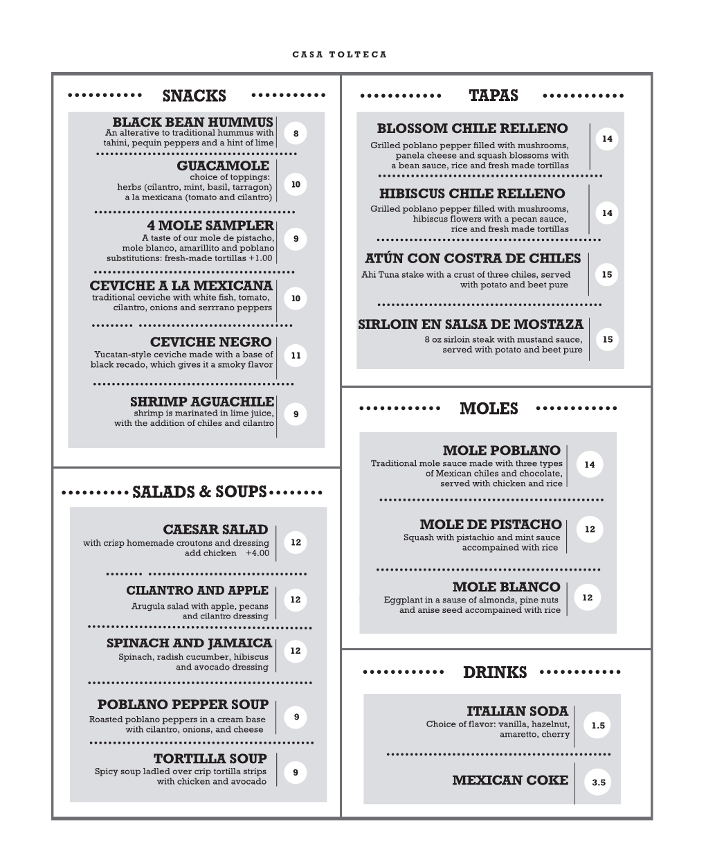 Menu CT 1212