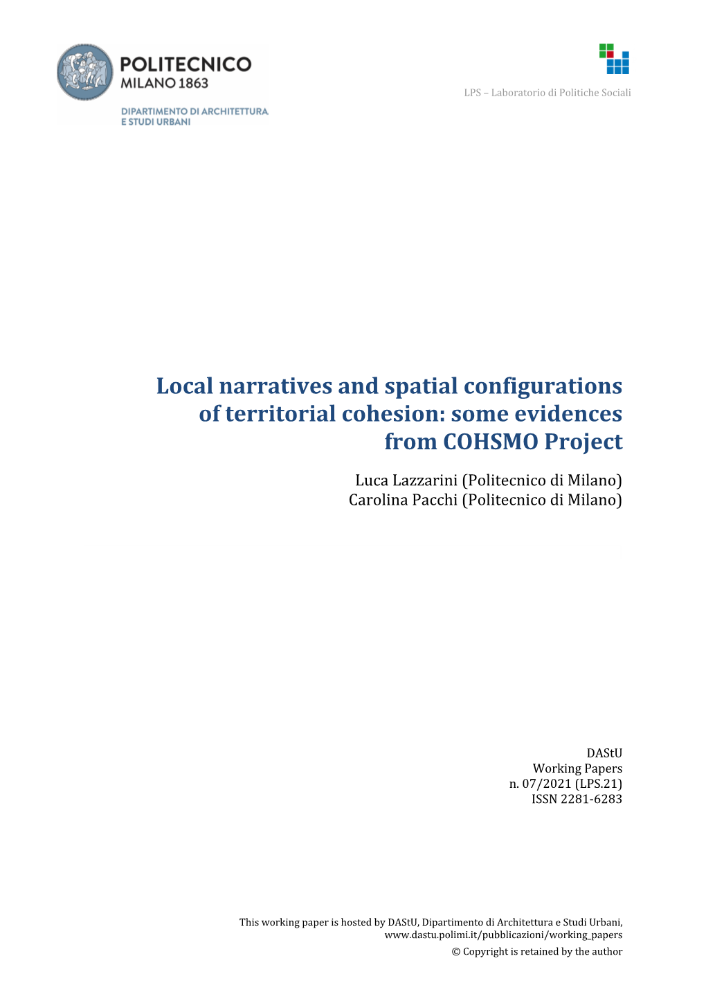 Local Narratives and Spatial Configurations of Territorial Cohesion: Some Evidences from COHSMO Project