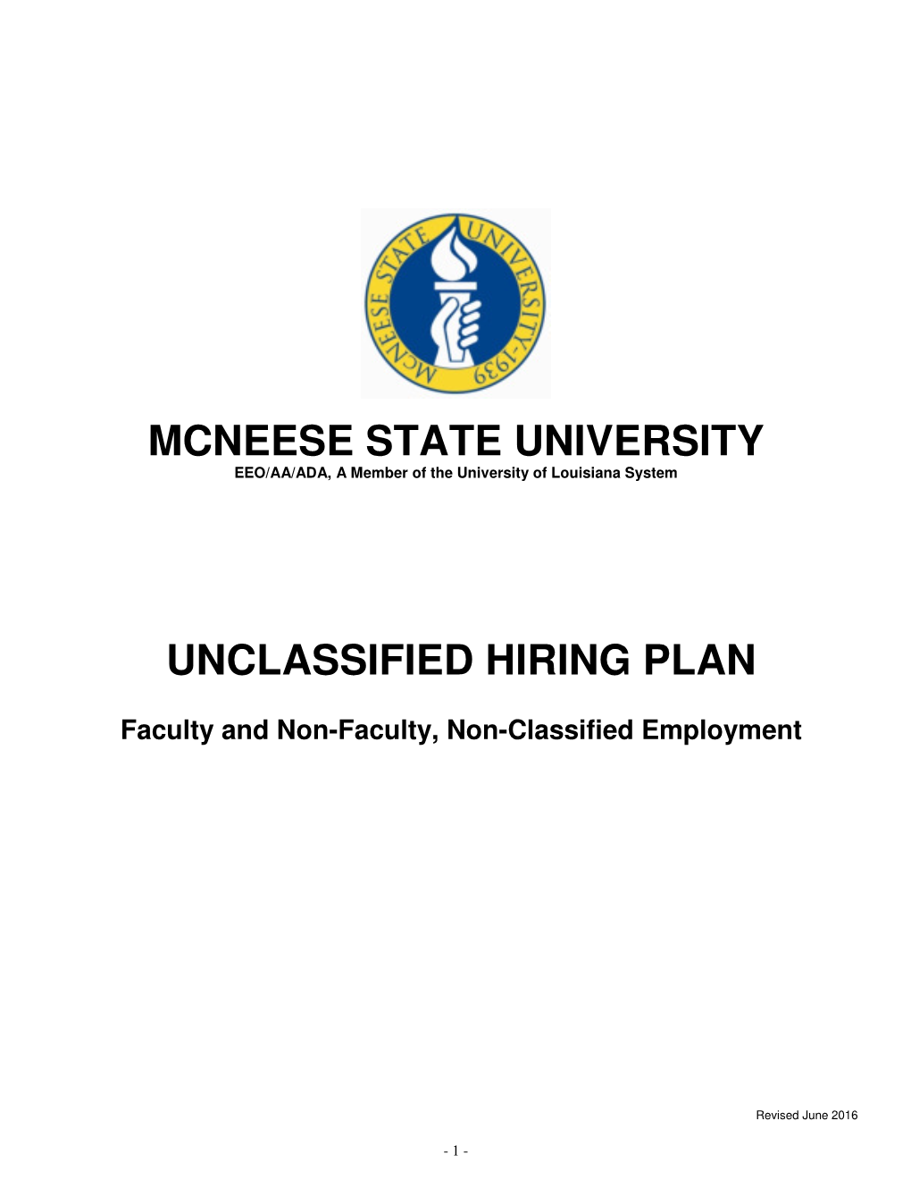 Unclassified Hiring Plan