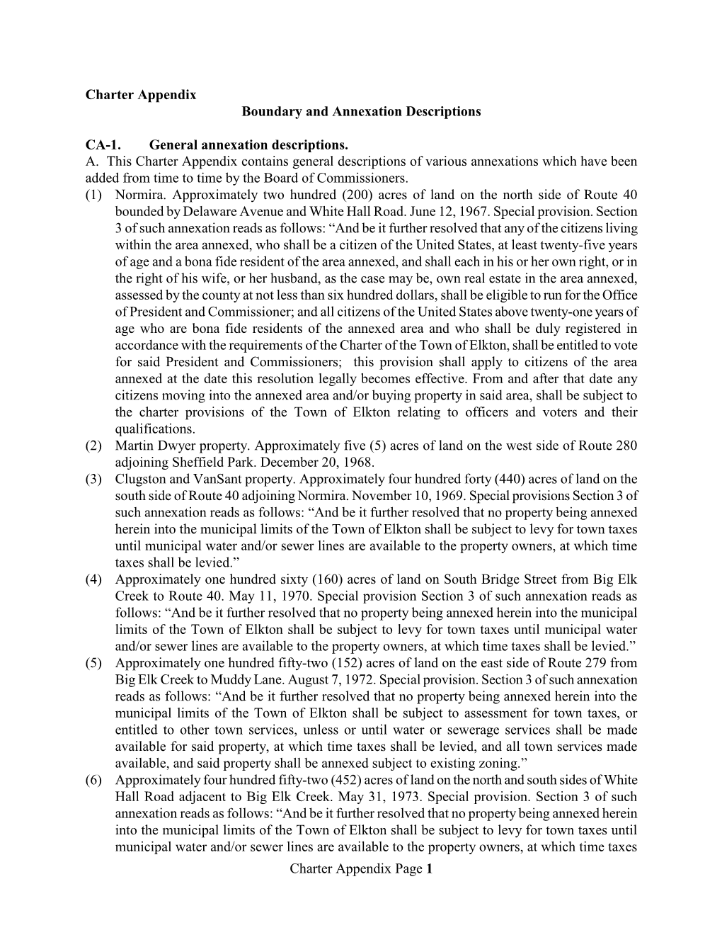 Charter Appendix Boundary and Annexation Descriptions
