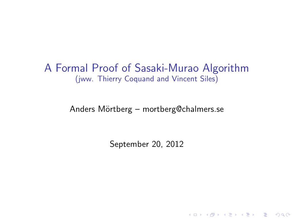 A Formal Proof of Sasaki-Murao Algorithm (Jww