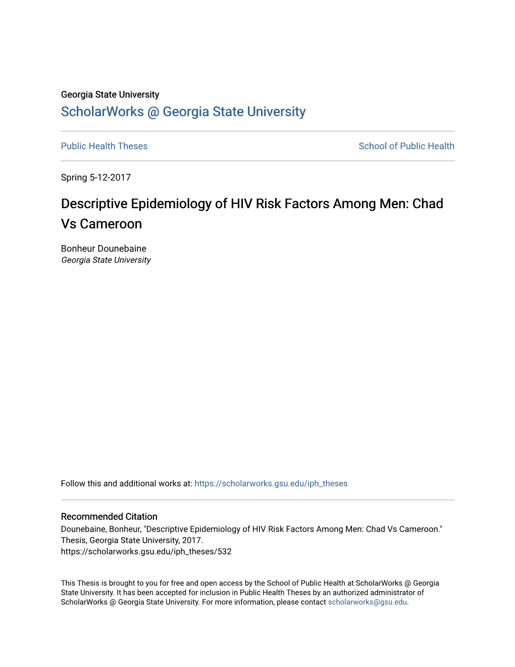 Descriptive Epidemiology of HIV Risk Factors Among Men: Chad Vs Cameroon