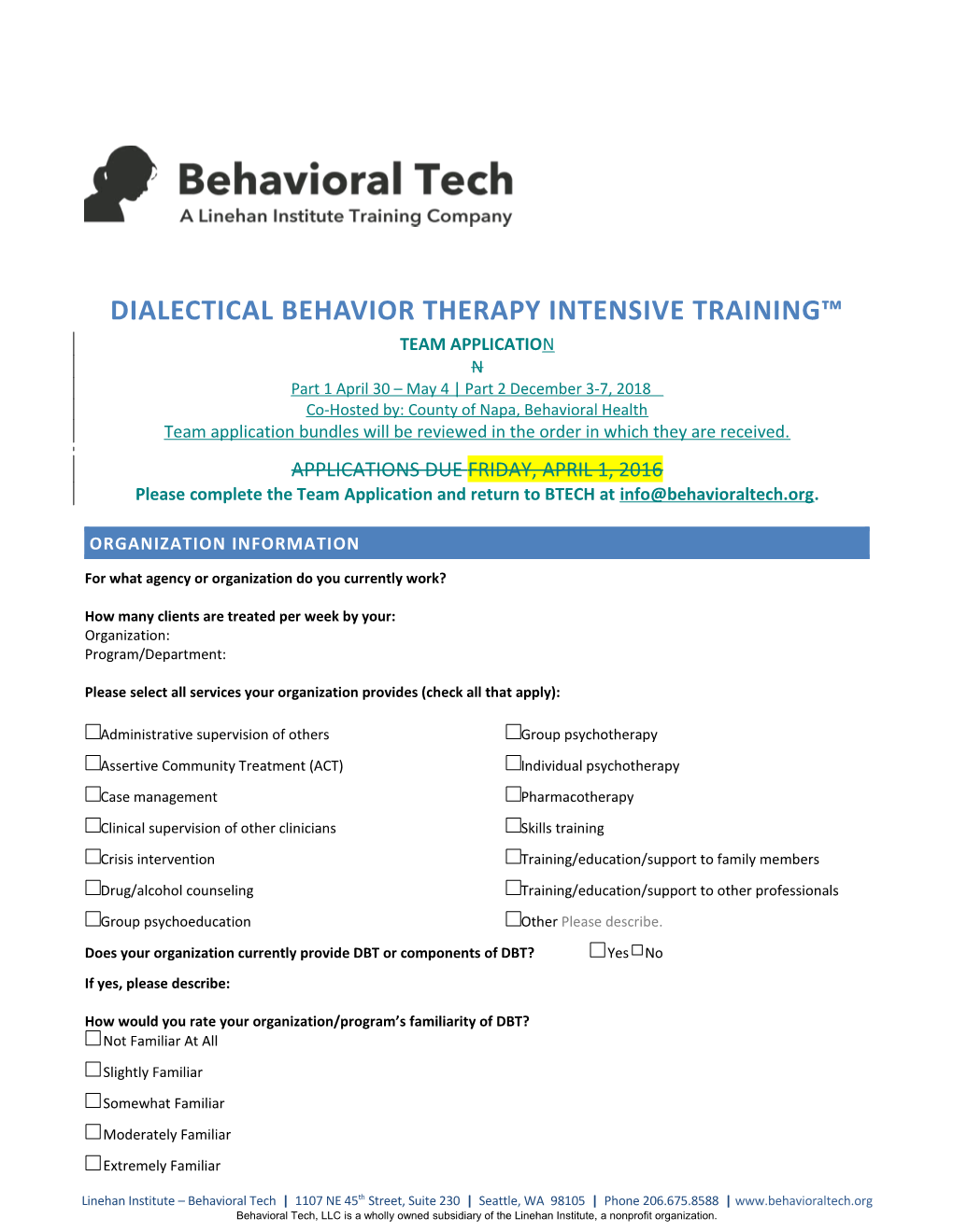 Dialectical Behavior Therapy Intensive Training