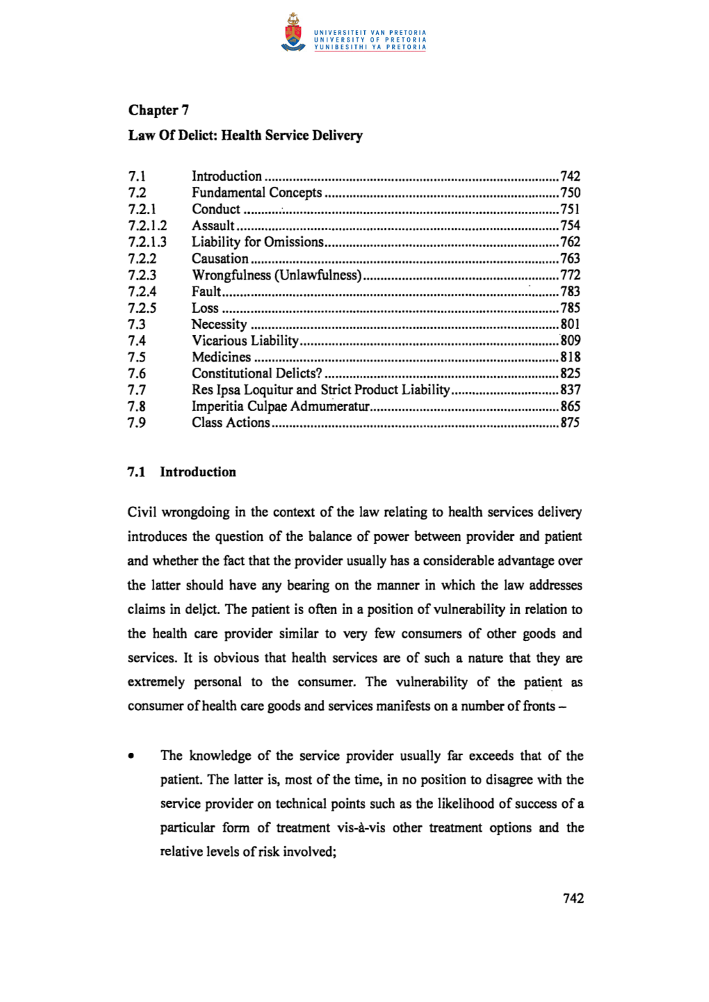 Chapter 7 Law Or Delict: Health Service Delivery