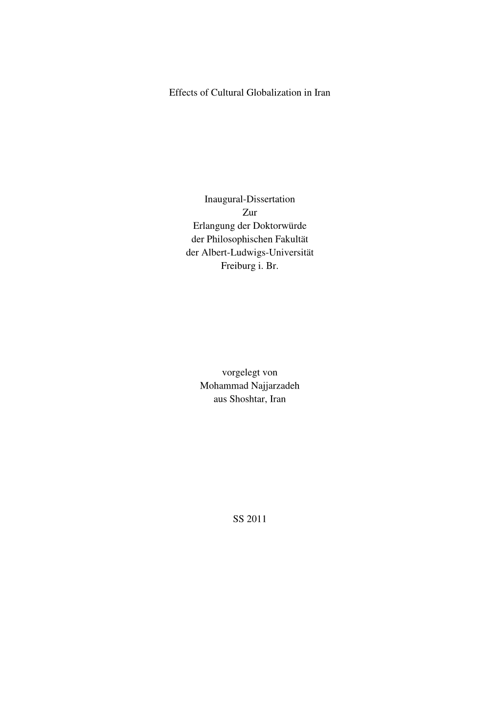 Effects of Cultural Globalization in Iran Inaugural-Dissertation Zur