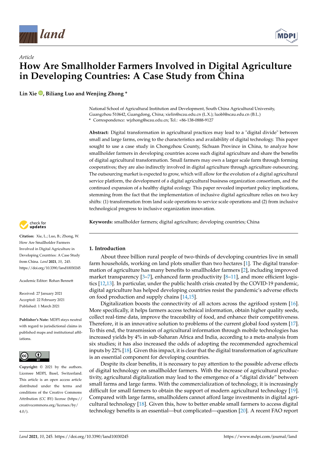 How Are Smallholder Farmers Involved in Digital Agriculture in Developing Countries: a Case Study from China