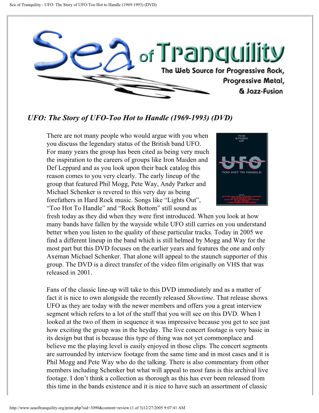 Sea of Tranquility - UFO: the Story of UFO-Too Hot to Handle (1969-1993) (DVD)