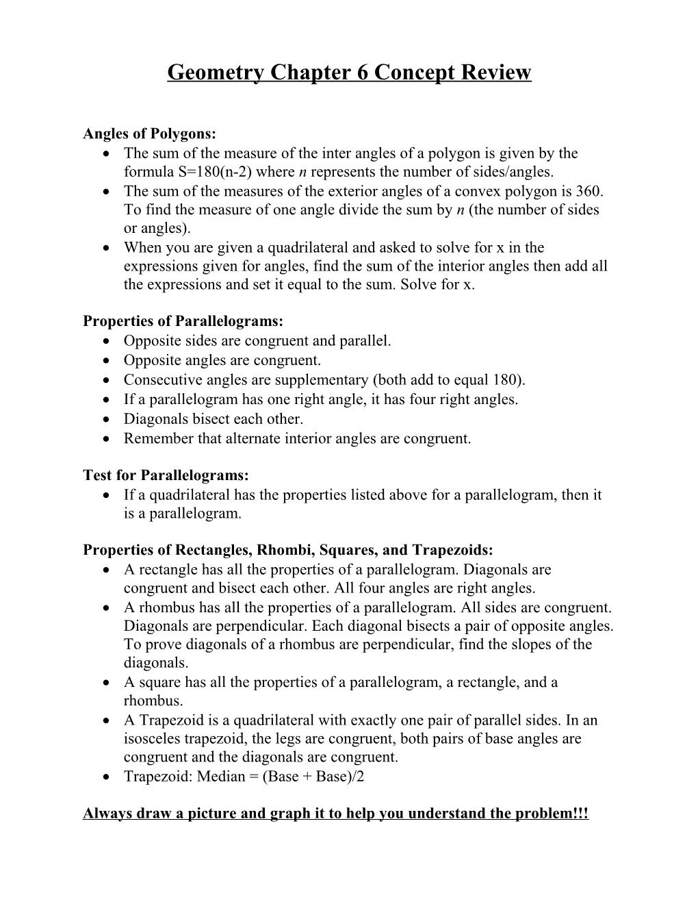 Geometry Chapter 6 Concept Review