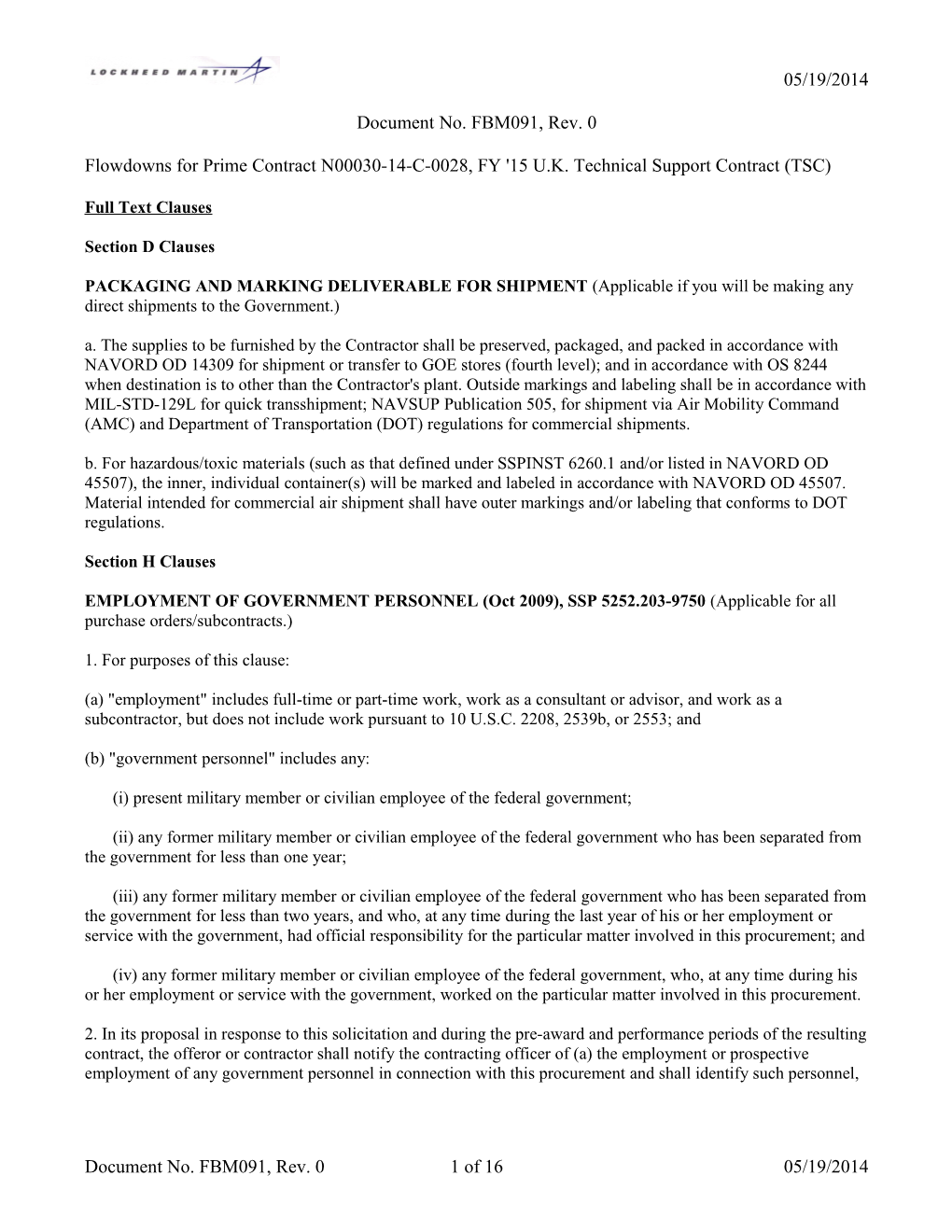 Flowdowns for MKV Contract W9113M-04-D-0001 s1