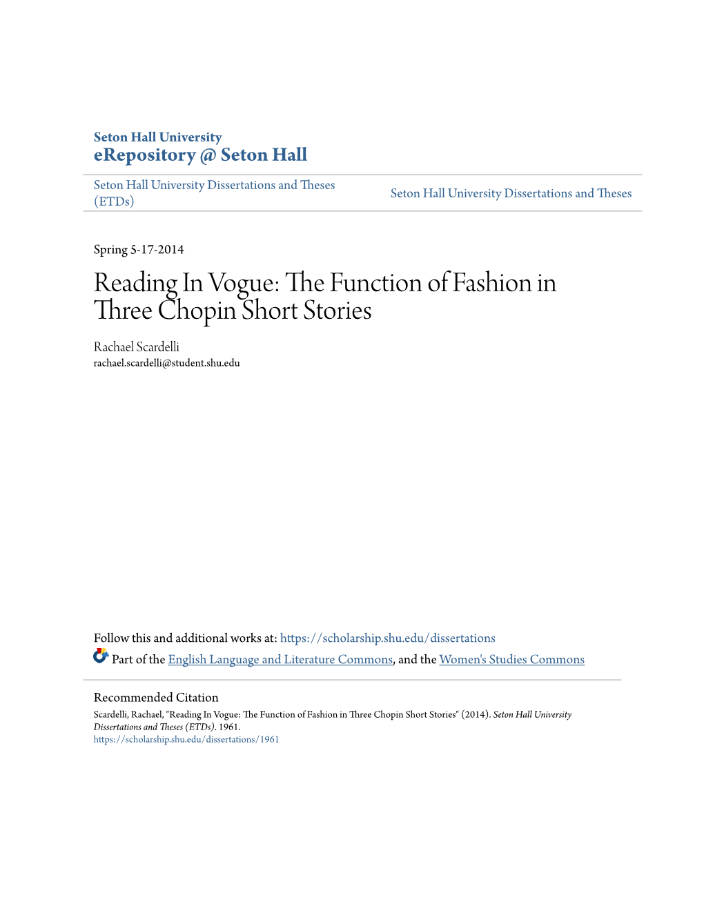 Reading in Vogue: the Function of Fashion in Three Chopin Short