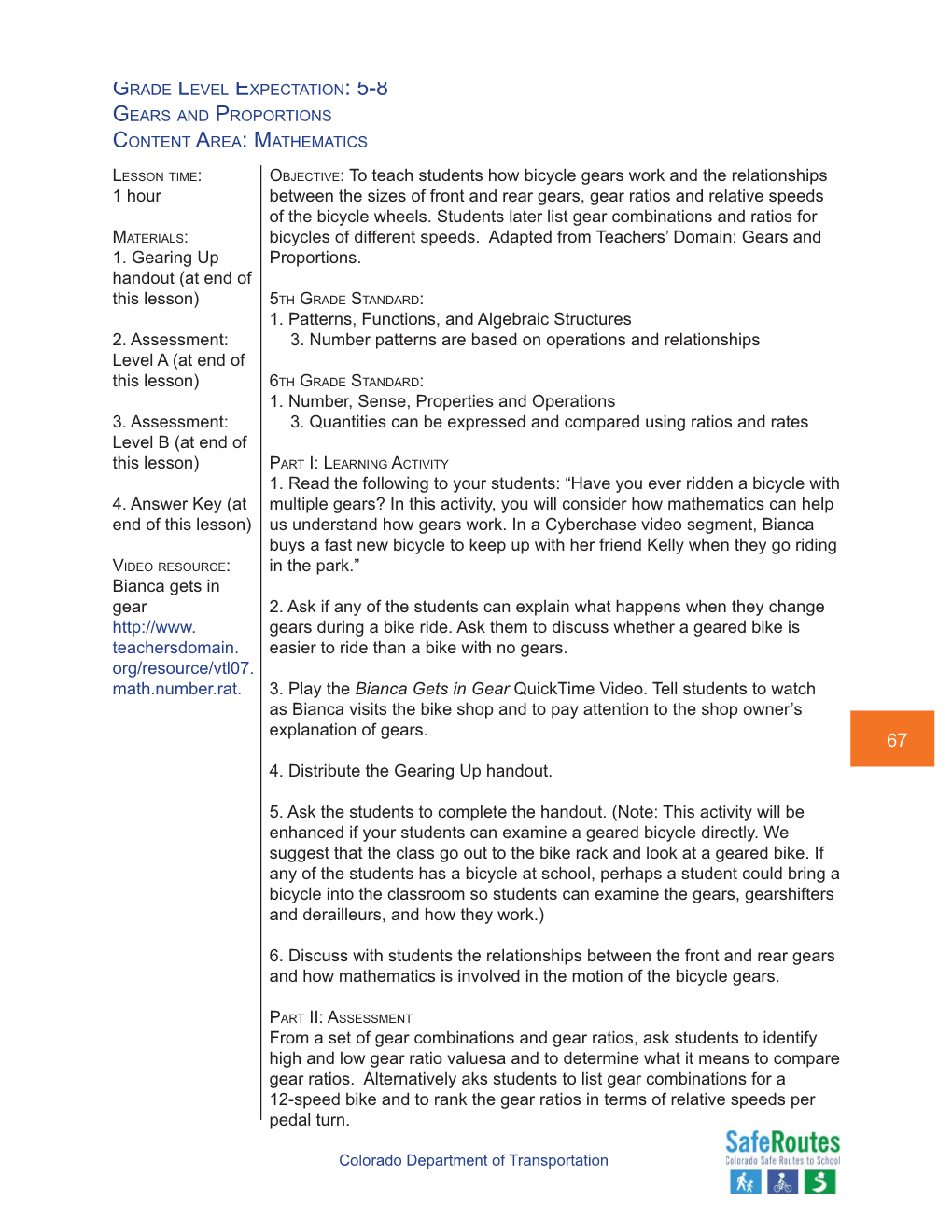 5-8 Gears and Proportions Content Area: Mathematics