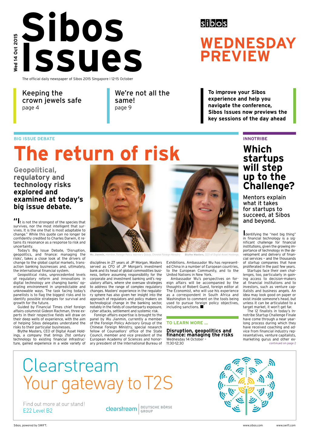 Sibos Issues Now Previews the Key Sessions of the Day Ahead