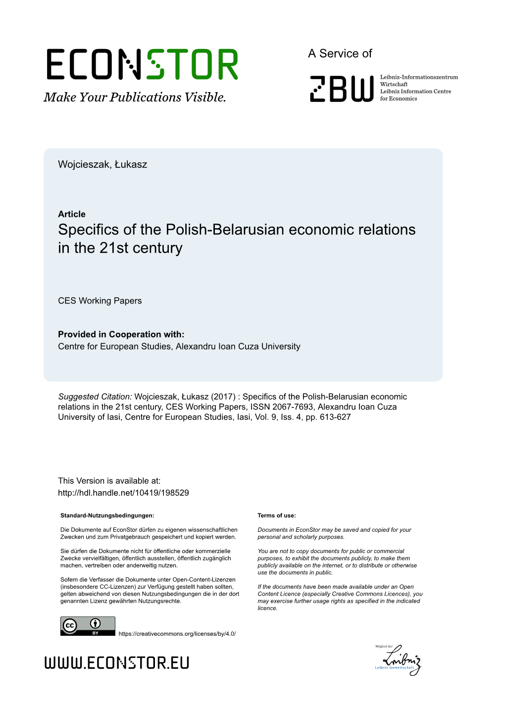 Specifics of the Polish-Belarusian Economic Relations in the 21St Century