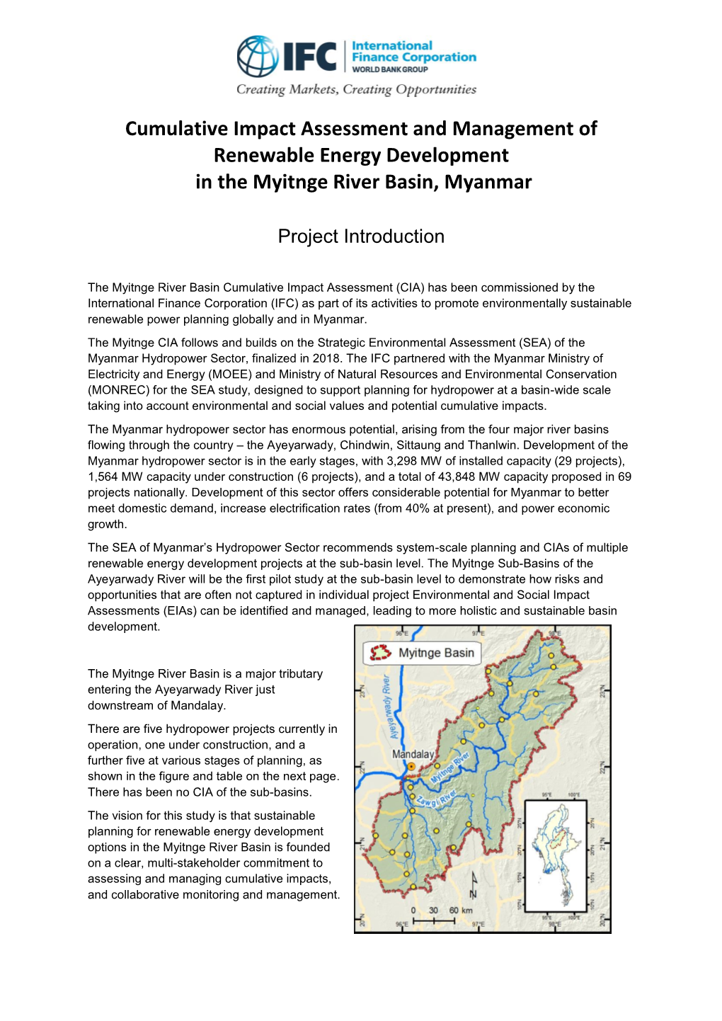 Cumulative Impact Assessment and Management of Renewable Energy Development in the Myitnge River Basin, Myanmar