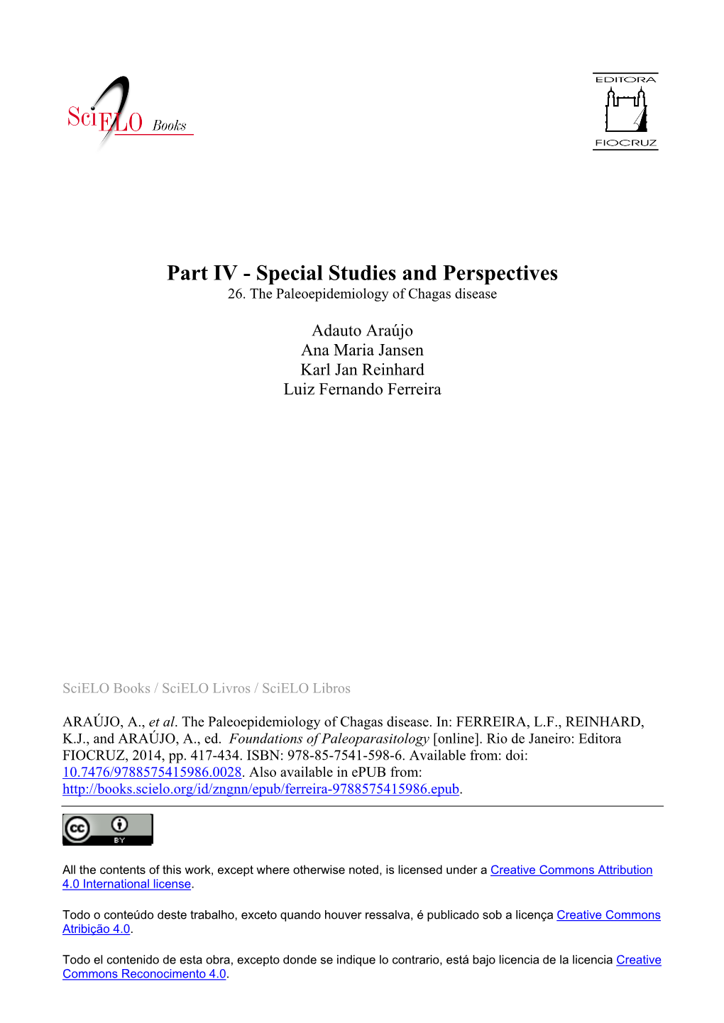 Part IV - Special Studies and Perspectives 26