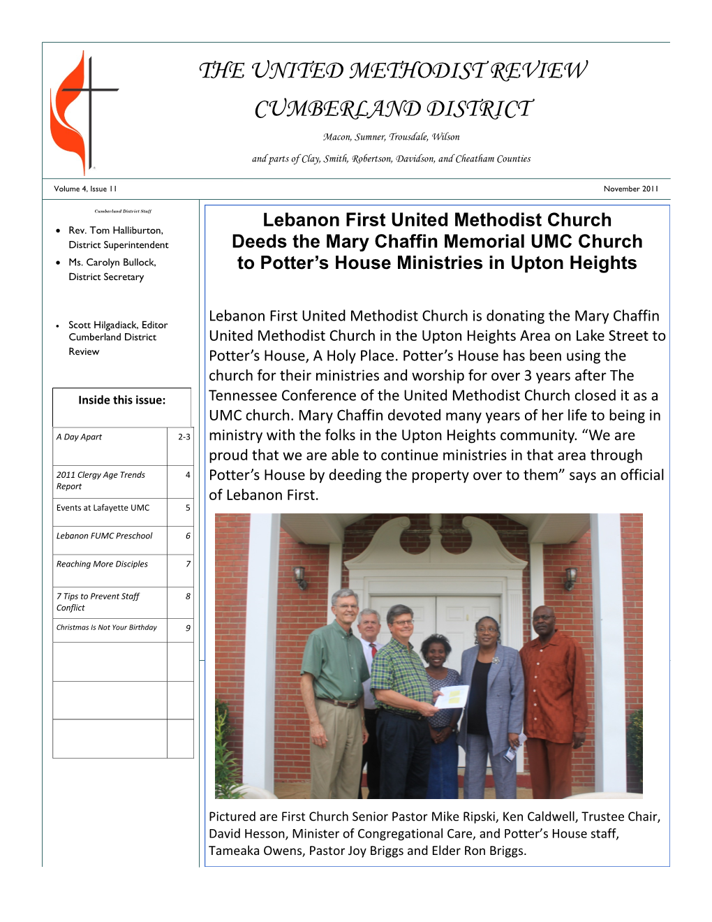 THE UNITED METHODIST REVIEW CUMBERLAND DISTRICT Macon, Sumner, Trousdale, Wilson and Parts of Clay, Smith, Robertson, Davidson, and Cheatham Counties