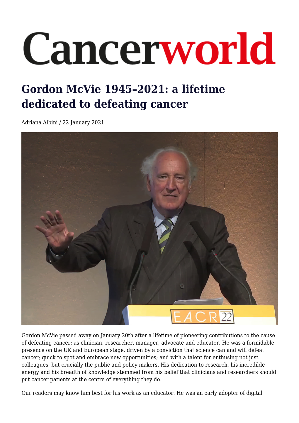 Gordon Mcvie 1945–2021: a Lifetime Dedicated to Defeating Cancer