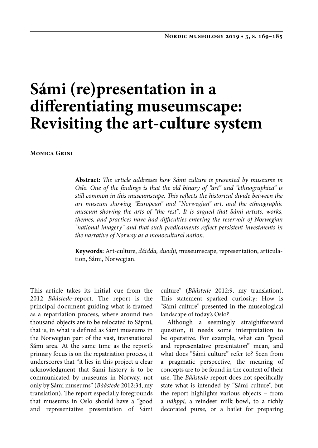 Sámi (Re)Presentation in a Differentiating Museumscape: Revisiting the Art-Culture System